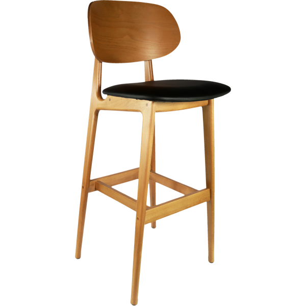Durafurn Ban Barstool - Black Dolaro Vinyl Seat - Trojan Oak Frame