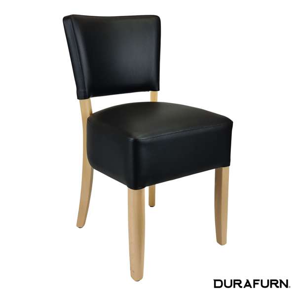 Durafurn Memphis Club Chair - Black Dolaro Vinyl Seat and Backrest - Natural Frame