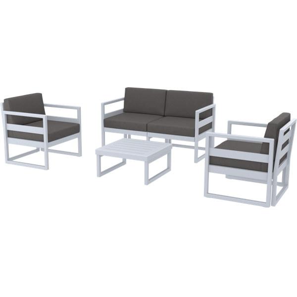 Siesta Mykonos Lounge Set - Silver Grey with Dark Grey Cushions