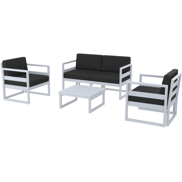 Siesta Mykonos Lounge Set - Silver Grey with Black Cushions
