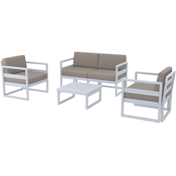 Siesta Mykonos Lounge Set - Silver Grey with Brown Cushions