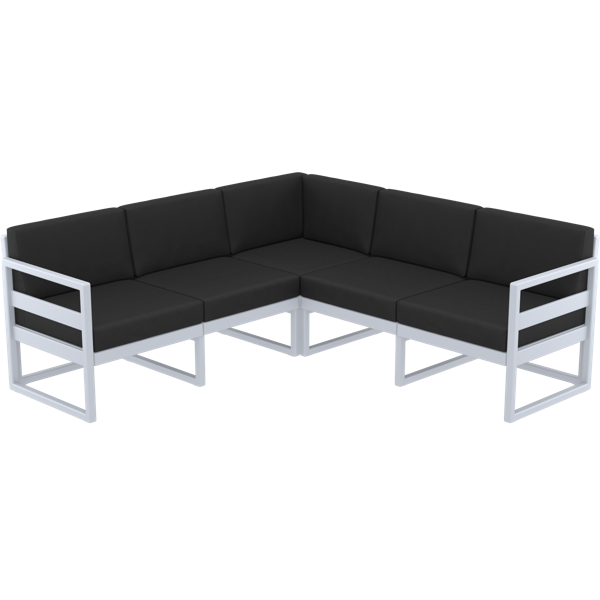 Siesta Mykonos Lounge Corner - Silver Grey with Black Cushions