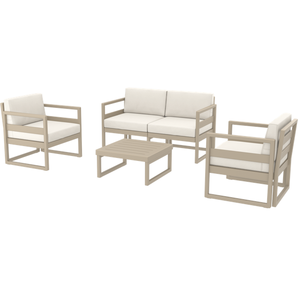 Siesta Mykonos Lounge Set - Taupe with Beige Cushions
