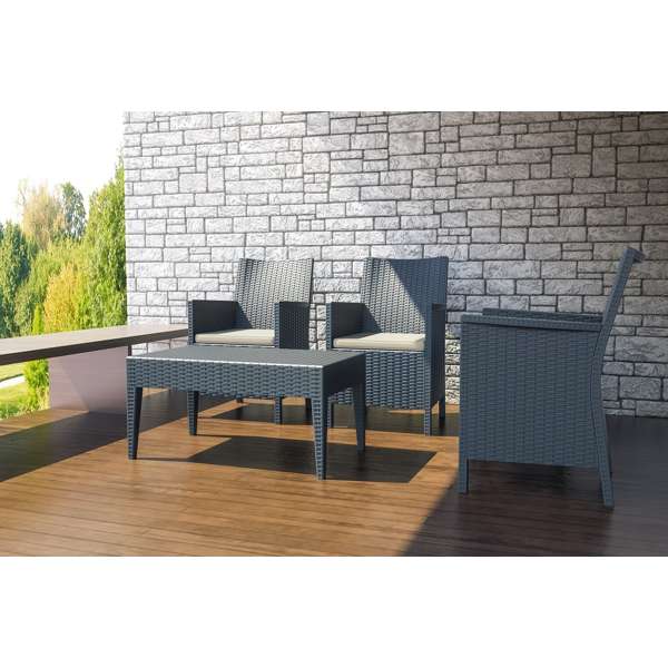 Siesta California Tub Chair with cushion/ Miami Lounge Table 3 Seat Package - Chocolate