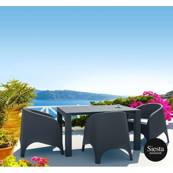 Siesta Vegas Table/Aruba Arm Chair 3 Seat Rattan Package - Chocolate