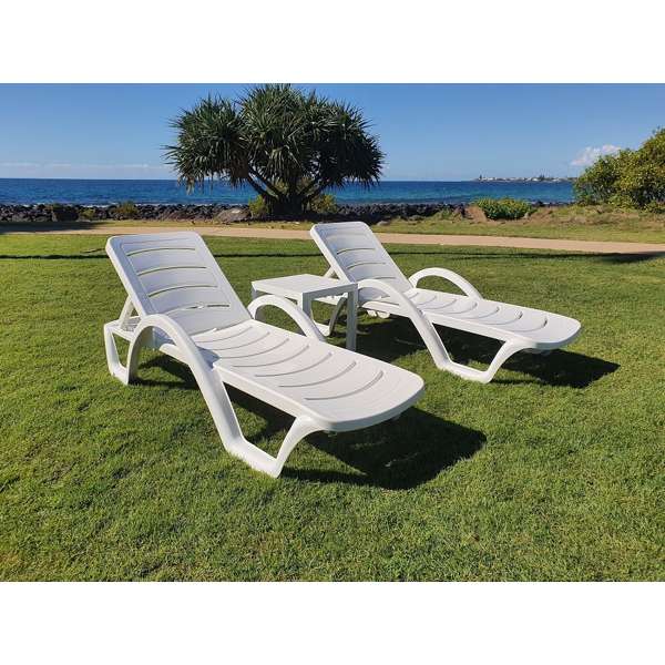 Siesta Havana Sun Lounger/Ocean Side Table 3 Pc Package - White