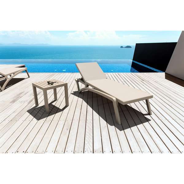 Siesta Pacific Sun Lounger/Ocean Side Table 3 Pc Package - Taupe/White