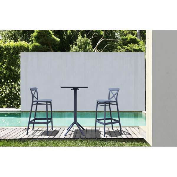 Siesta Sky Folding Bar Table 60/Cross Bar Stool 75cm (Dry Bar Height) 2 Seat Package - Anthracite