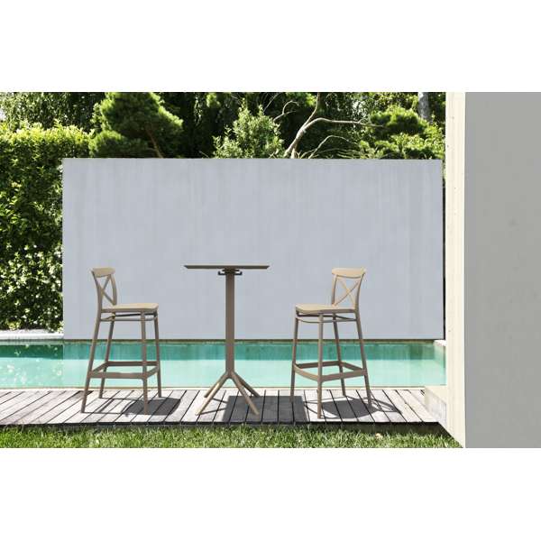 Siesta Sky Folding Bar Table 60/Cross Bar Stool 75cm (Dry Bar Height) 2 Seat Package - Taupe