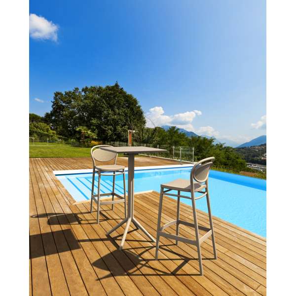 Siesta Sky Folding Bar Table 60/Marcel Bar Stool 75cm (Dry Bar Height) 2 Seat Package - Taupe