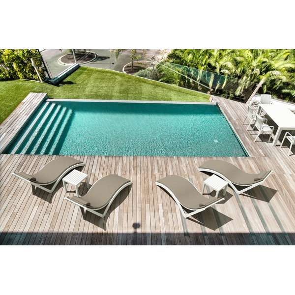 Siesta Slim Sun Lounger/Ocean Side Table 6pc Package - Anthracite/ with Black cushions