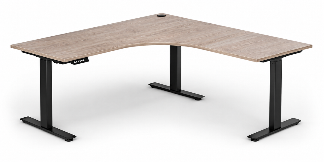 Alpine England Oak Electric Height Adjustable Sit Stand Workstation Desk
