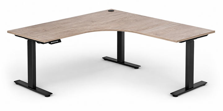 Alpine England Oak Electric Height Adjustable Sit Stand Workstation Desk