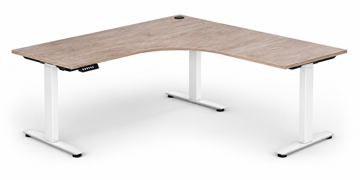 Alpine England Oak Electric Height Adjustable Sit Stand Workstation Desk