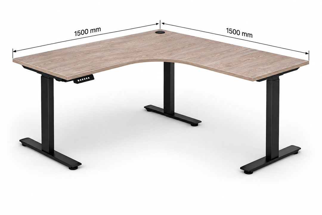 Alpine England Oak Electric Height Adjustable Sit Stand Workstation Desk