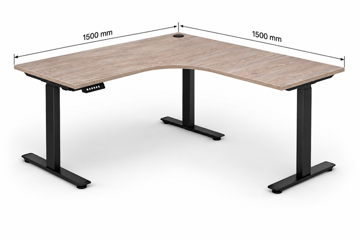 Alpine England Oak Electric Height Adjustable Sit Stand Workstation Desk