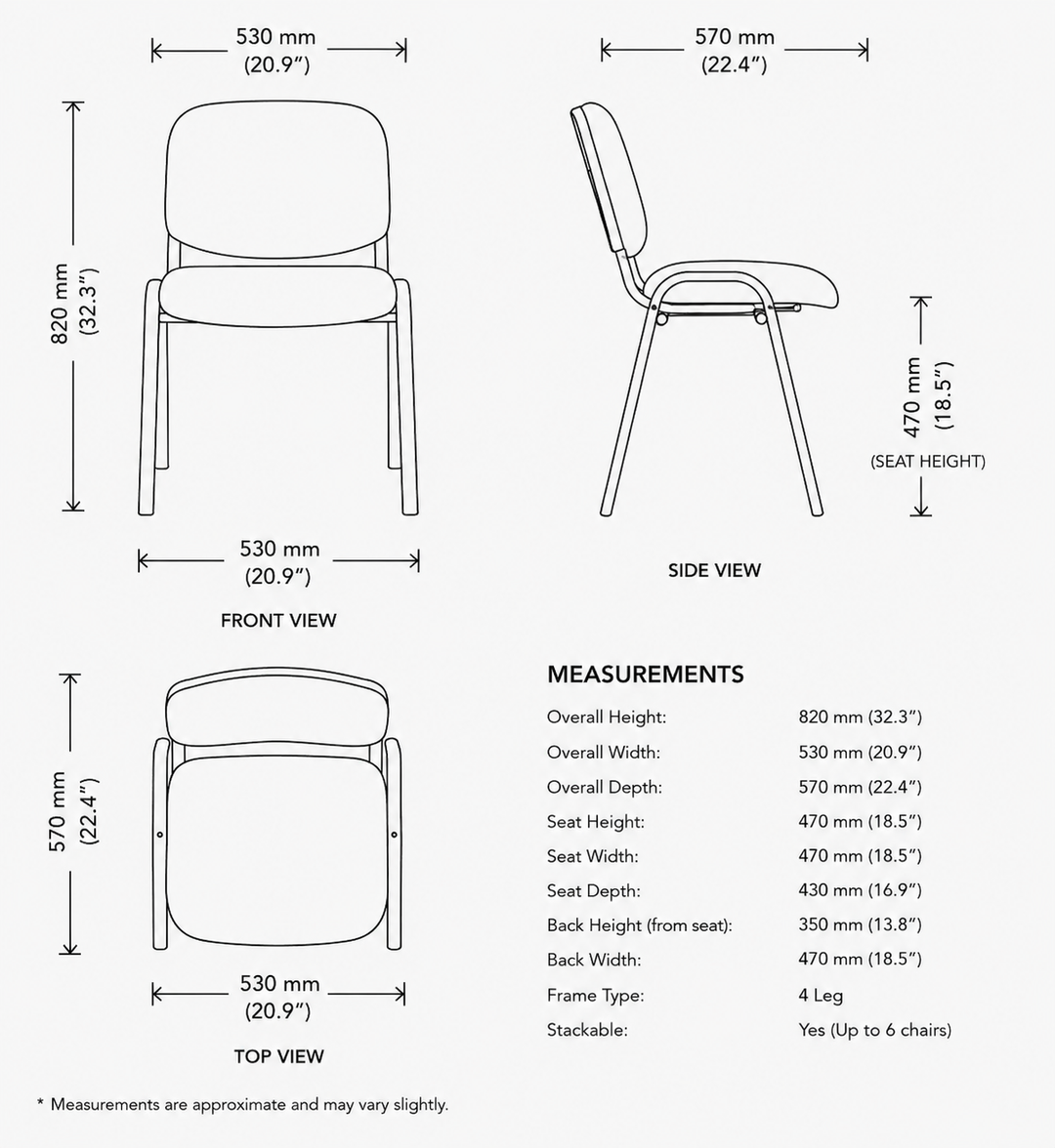 Conference Visitor Meeting Chair Stackable Black