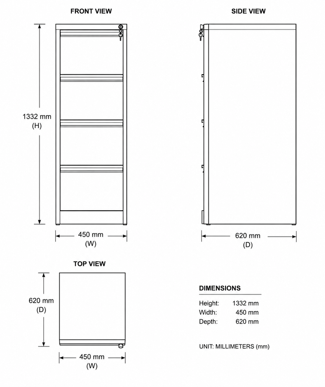 Commercial Steel 4 Drawer Filing Cabinet