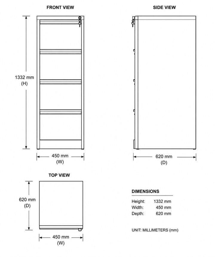 Commercial Steel 4 Drawer Filing Cabinet