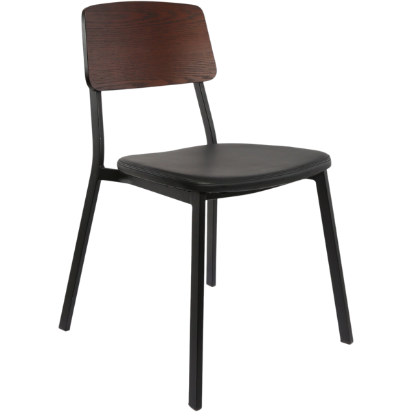 Durafurn Denver Chair - Black Vinyl Seat & Dark Natural Ply Backrest