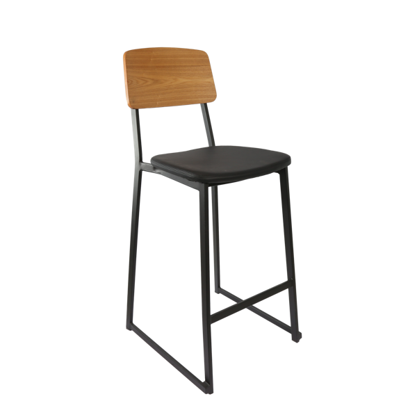 Durafurn Denver Barstool - Black Vinyl Seat & Natural Ply Backrest