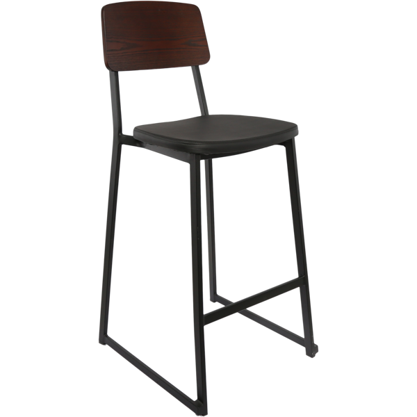 Durafurn Denver Barstool - Black Vinyl Seat & Dark Natural Ply Backrest