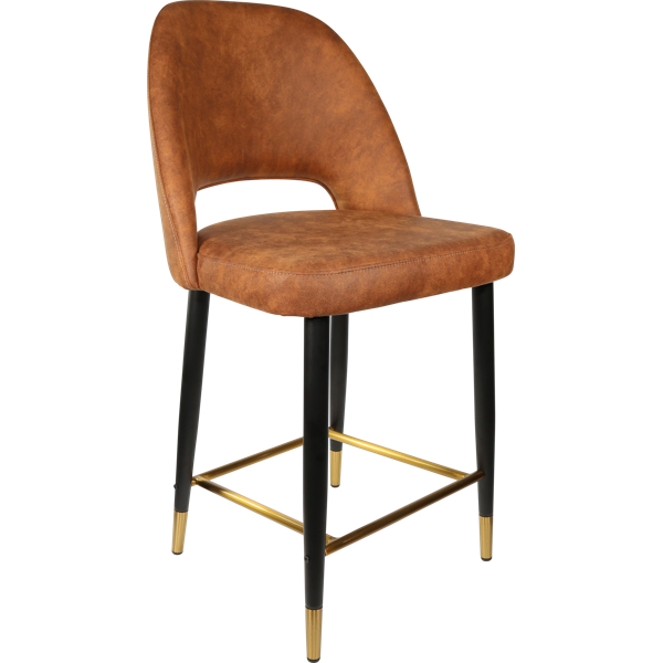 Durafurn Semifreddo Counter Stool - Black Metal 650h Legs/Tan Fabric