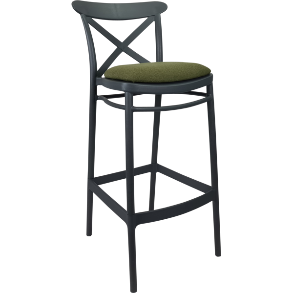 Siesta Cross Bar Stool 65cm (Counter Height) - Olive Green with Anthracite Fabric Cushion