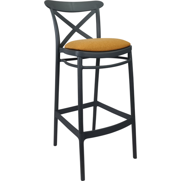 Siesta Cross Bar Stool 75cm (Dry Bar Height) - Anthracite with Orange Fabric Cushion