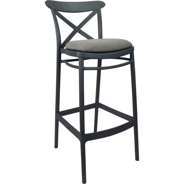 Siesta Cross Bar Stool 65cm (Counter Height) - Anthracite with Taupe Fabric Cushion