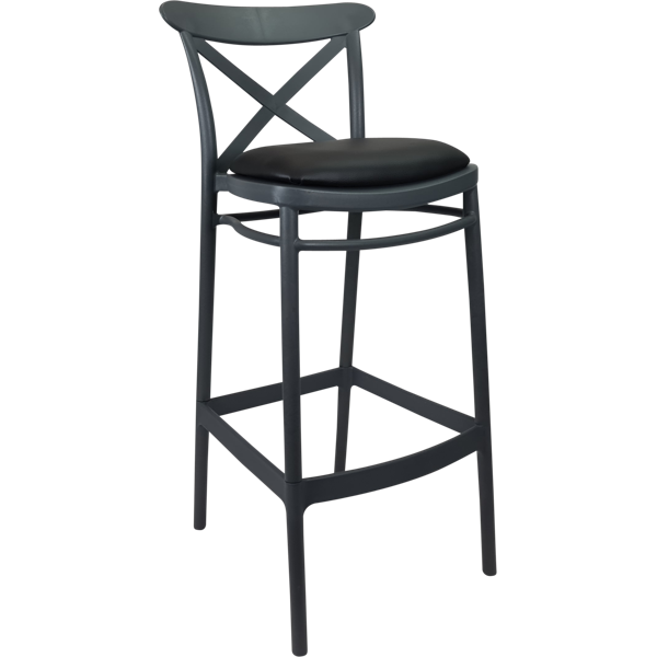 Siesta Cross Bar Stool 75cm (Dry Bar Height) - Anthracite with Black Vinyl Cushion