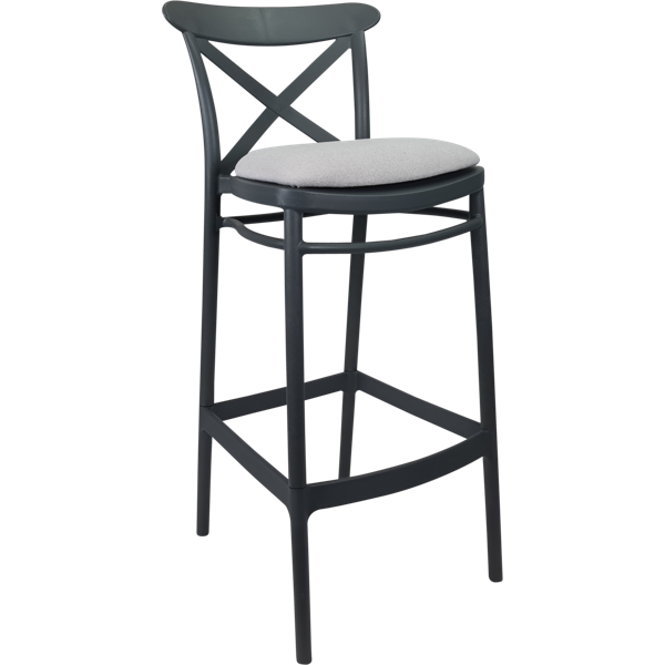 Siesta Cross Bar Stool 65cm (Counter Height) - Anthracite with Light Grey Fabric Cushion