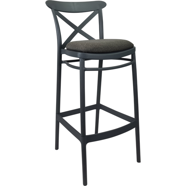 Siesta Cross Bar Stool 65cm (Counter Height) - Anthracite with Anthracite Fabric Cushion
