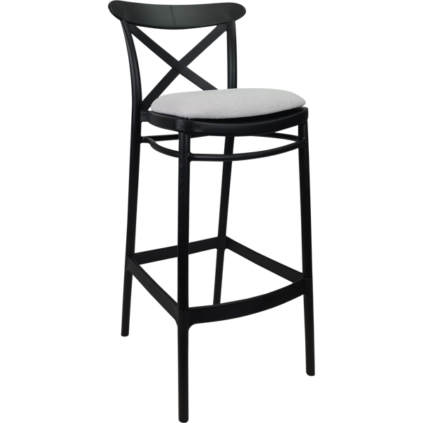 Siesta Cross Bar Stool 75cm (Dry Bar Height) - Black with Light Grey Fabric Cushion