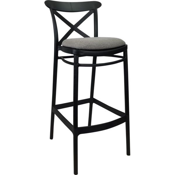 Siesta Cross Bar Stool 65cm (Counter Height) - Black with Taupe Fabric Cushion