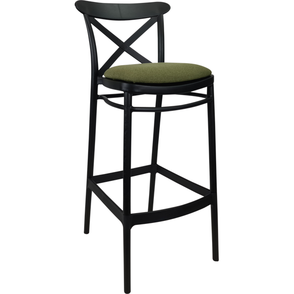Siesta Cross Bar Stool 75cm (Dry Bar Height) - Black with Olive Green Fabric Cushion