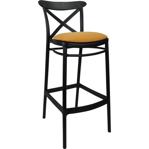 Siesta Cross Bar Stool 75cm (Dry Bar Height) - Black with Orange Fabric Cushion