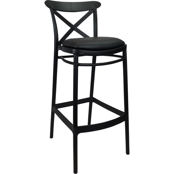 Siesta Cross Bar Stool 65cm (Counter Height) - Black with Anthracite Fabric Cushion