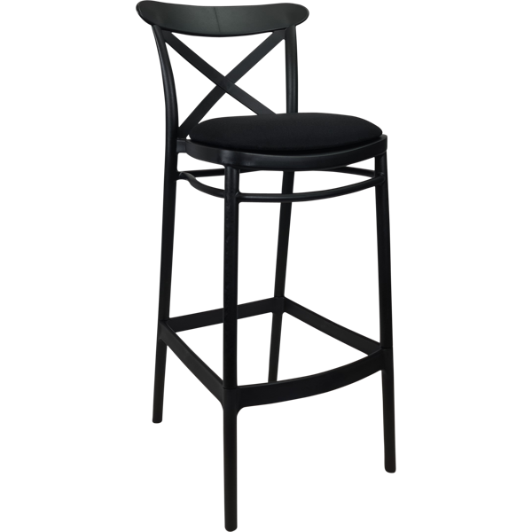 Siesta Cross Bar Stool 65cm (Counter Height) - Black with Black Vinyl Cushion