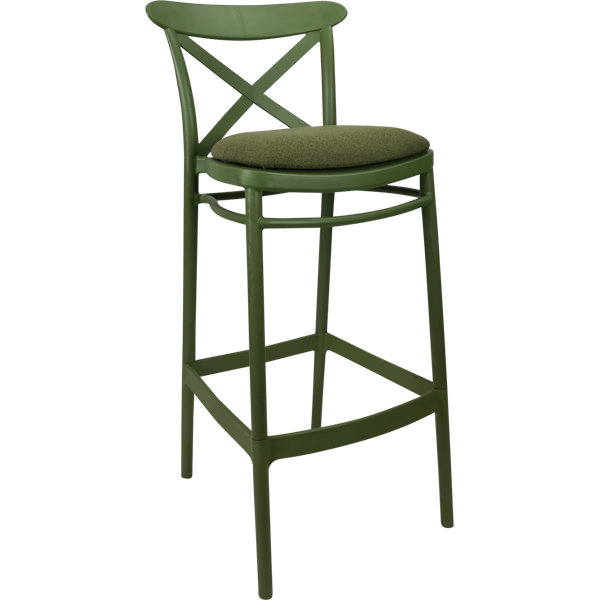 Siesta Cross Bar Stool 65cm (Counter Height) - Olive Green with Olive Green Fabric Cushion