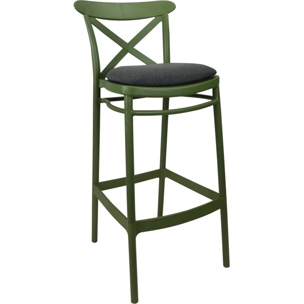 Siesta Cross Bar Stool 75cm (Dry Bar Height) - Olive Green with Anthracite Fabric Cushion