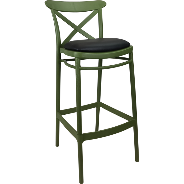 Siesta Cross Bar Stool 75cm (Dry Bar Height) - Black with Black Vinyl Cushion