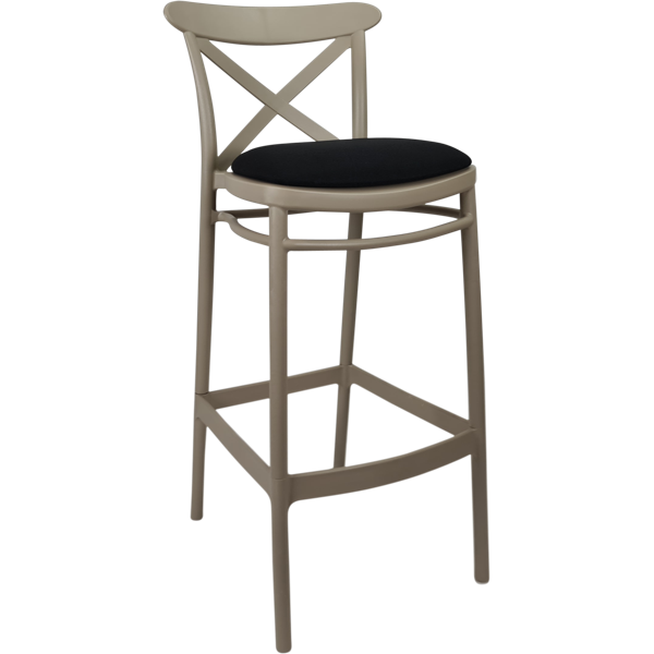 Siesta Cross Bar Stool 65cm (Counter Height) - Taupe with Black Vinyl Cushion