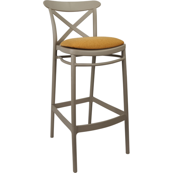 Siesta Cross Bar Stool 65cm (Counter Height) - Taupe with Orange Fabric Cushion