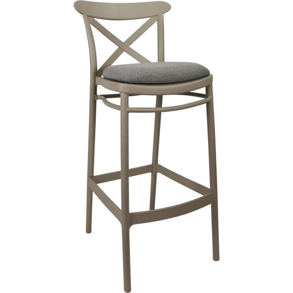 Siesta Cross Bar Stool 75cm (Dry Bar Height) - Taupe with Taupe Fabric Cushion