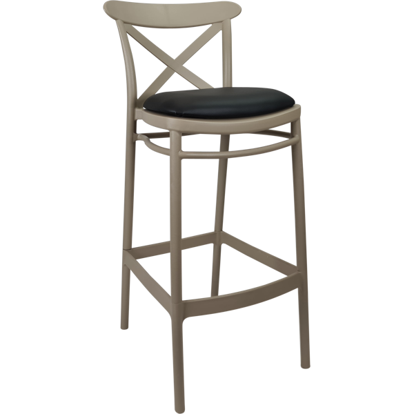 Siesta Cross Bar Stool 65cm (Counter Height) - Taupe with Anthracite Fabric Cushion