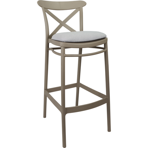 Siesta Cross Bar Stool 65cm (Counter Height) - Taupe with Light Grey Fabric Cushion
