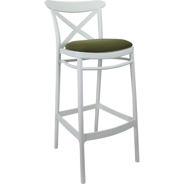 Siesta Cross Bar Stool 75cm (Dry Bar Height) - White with Olive Green Fabric Cushion