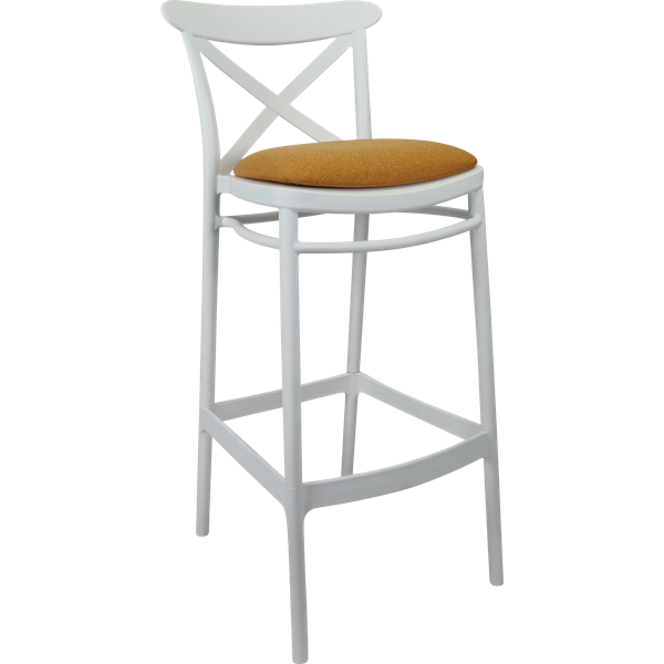 Siesta Cross Bar Stool 65cm (Counter Height) - White with Orange Fabric Cushion