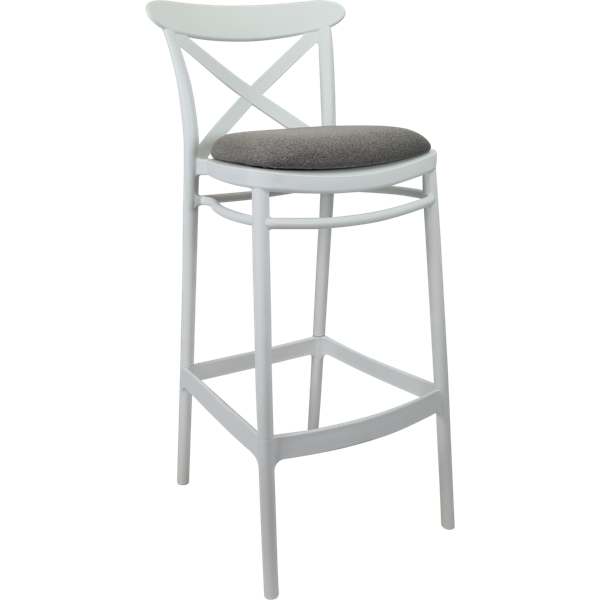 Siesta Cross Bar Stool 75cm (Dry Bar Height) - White with Taupe Fabric Cushion